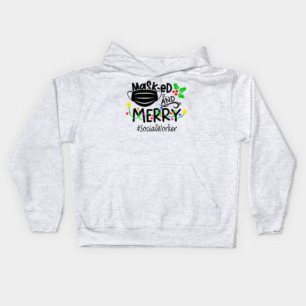 Masked And Merry Social Worker Christmas Kids Hoodie by binnacleenta